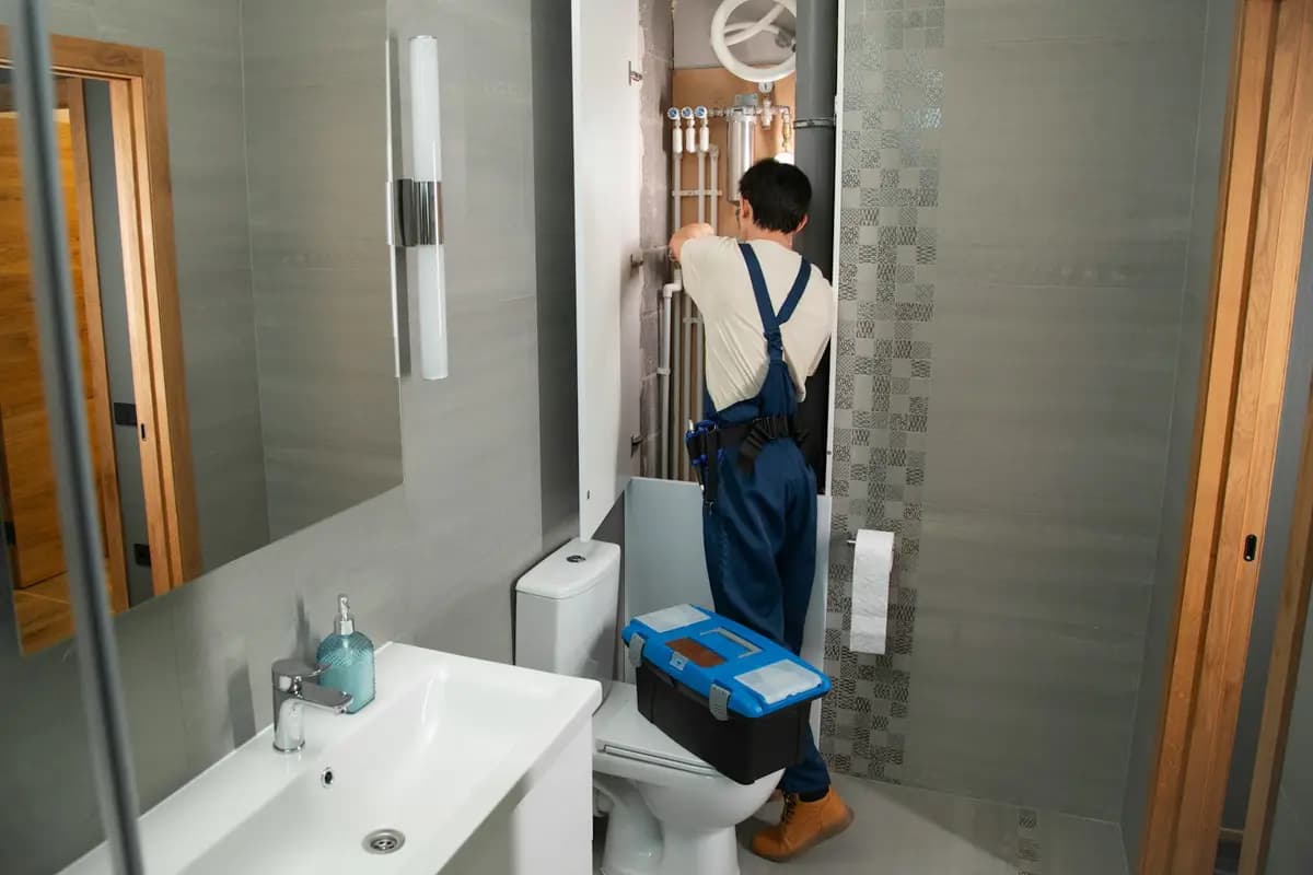 Plomero trabajando en un baño